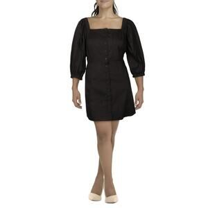 NWT Danielle Bernstein Women's Black Square Neck Puff Sleeve Mini Dress Sz 18 W